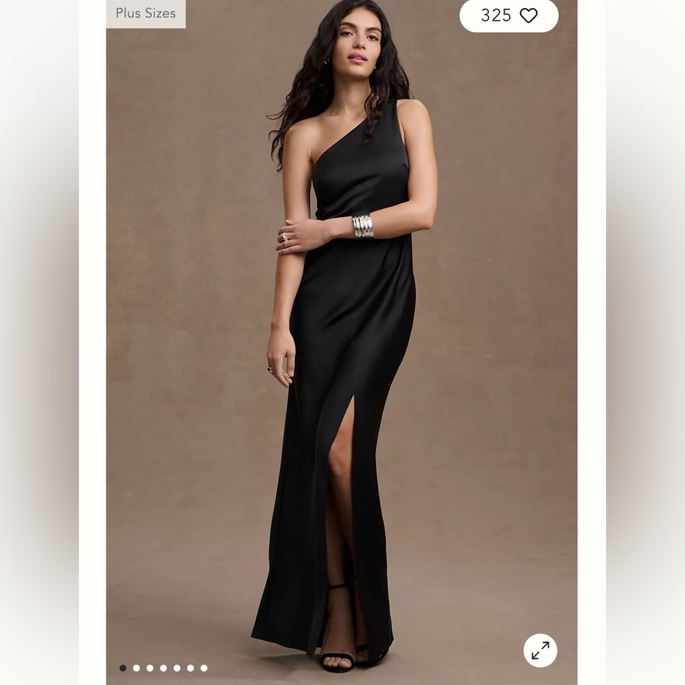 BHLDN Dylan One-Shoulder Satin Side-Slit Gown Black
